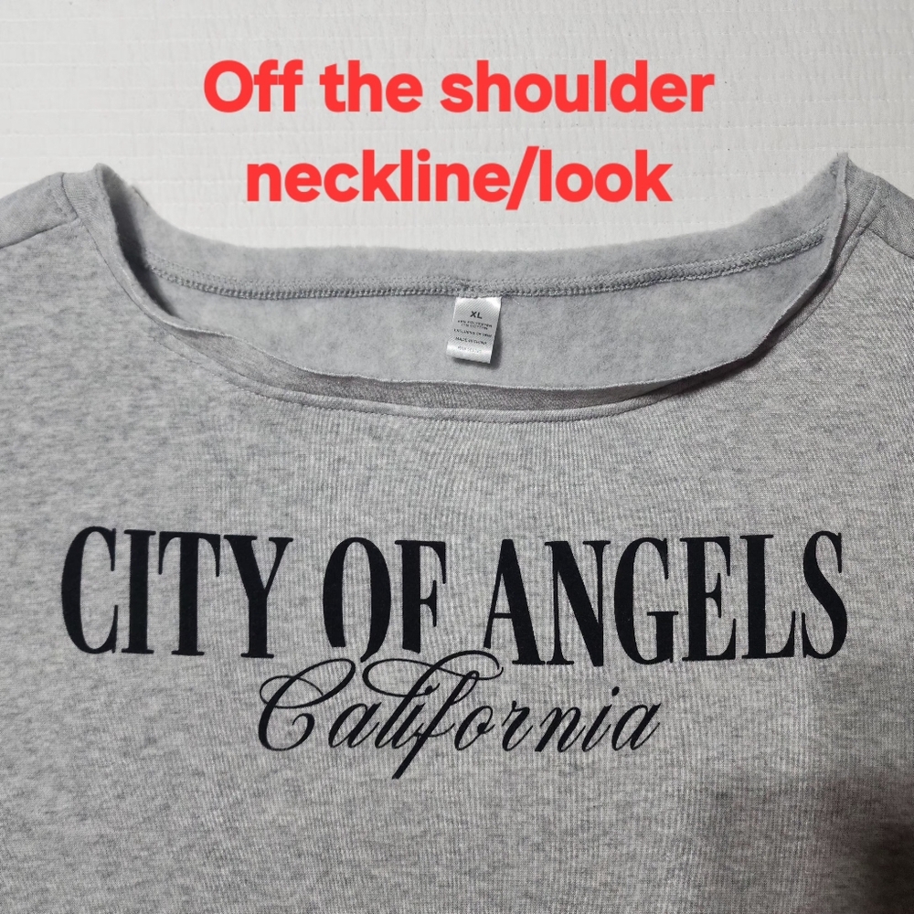 Gray City Of Angels California Off The Shoulder Sweatshirt - Picture 4 of 10
